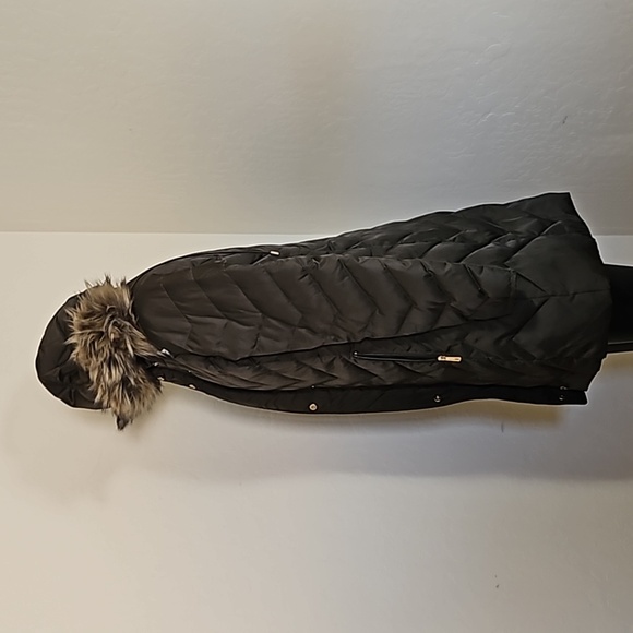 Kenneth Cole Reaction Daek Green Brown Down Feather Faux Fur Long Jacket Parka - Picture 6 of 11